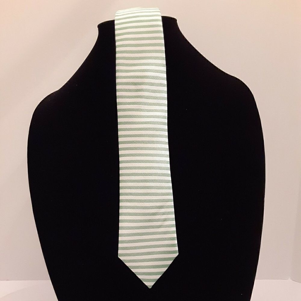 Nordstrom Green/White Striped Neck Tie - 100 % Silk